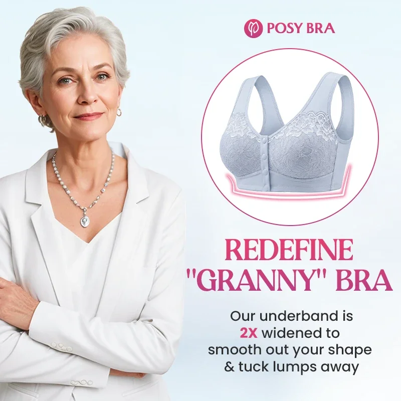 Woman in a white blazer next to a close-up of the bra's extended underband